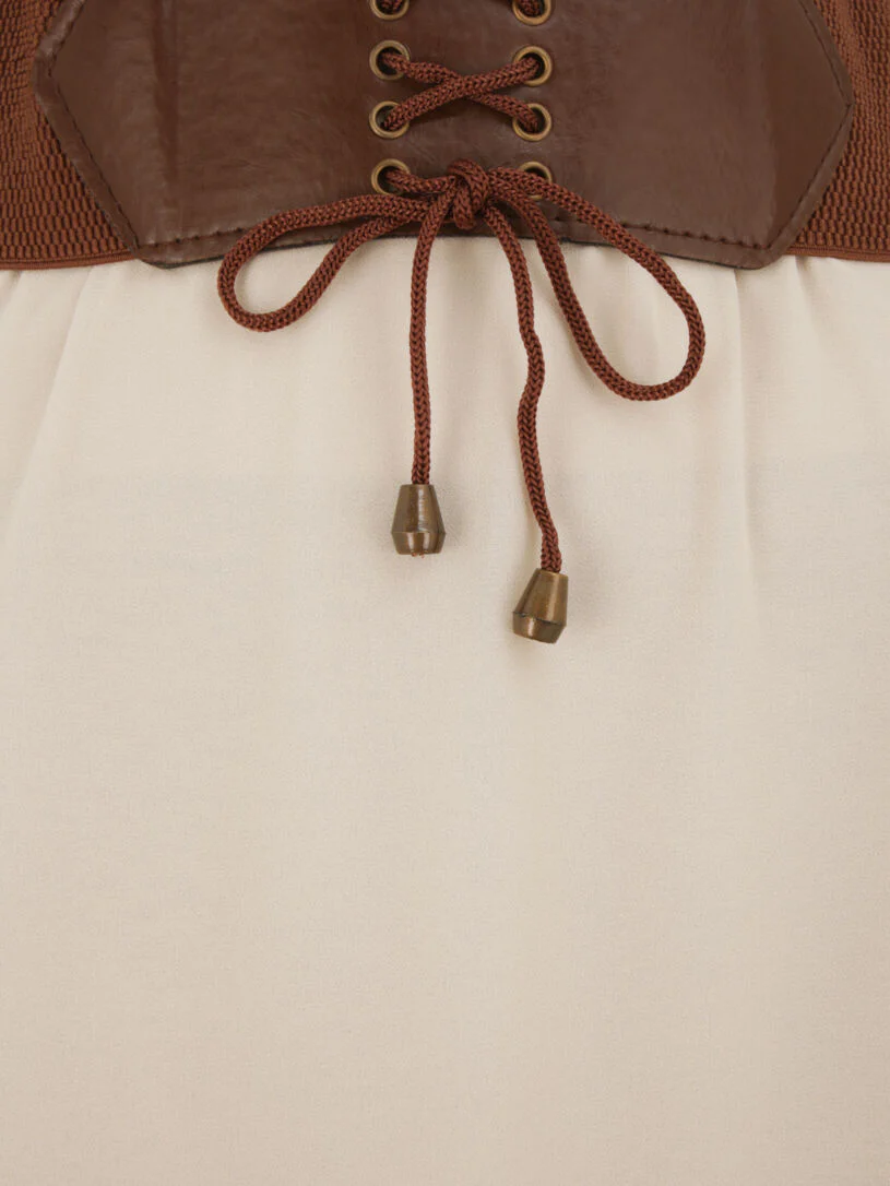 Vloeiende effen midirok - Beige - Image 3