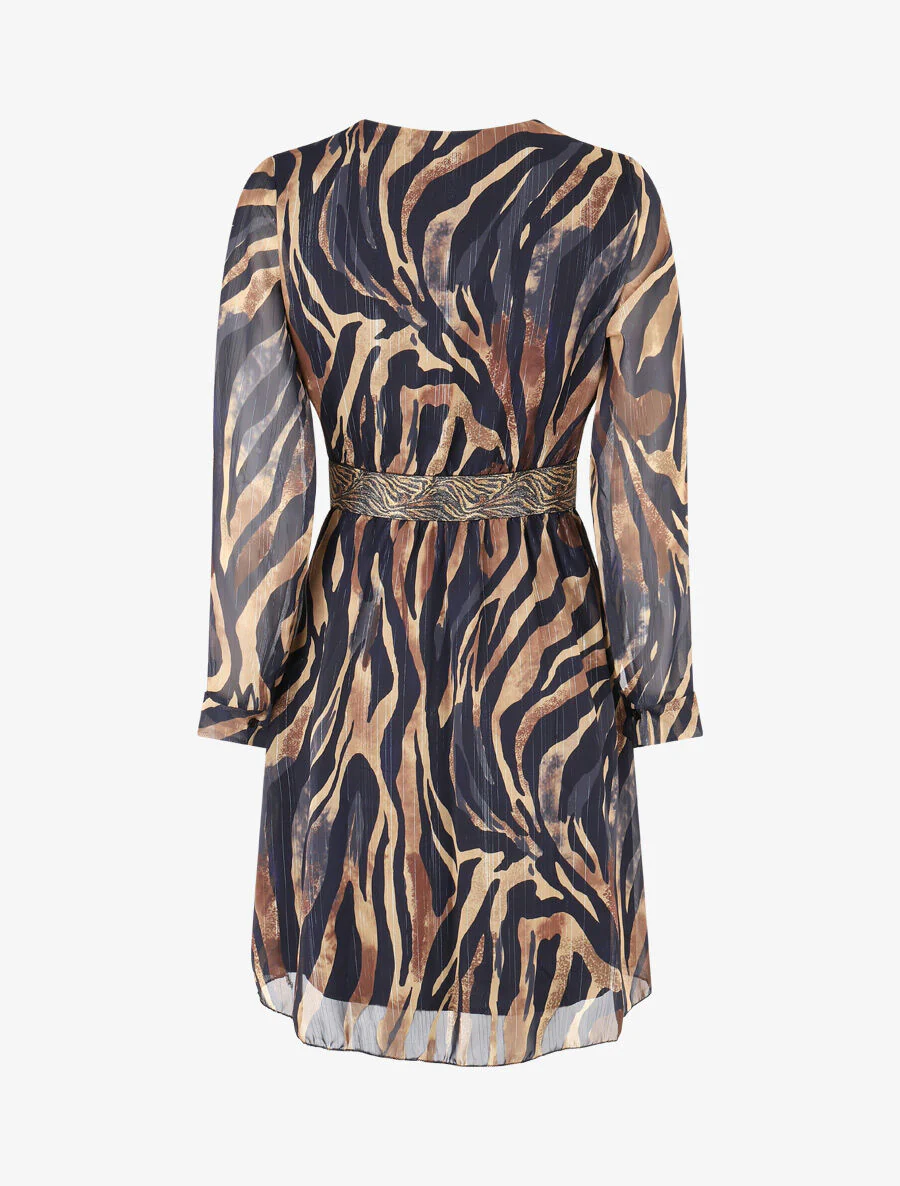 Vloeiende jurk met zebraprint en stijlvolle tailleband - Marineblauw - Image 2