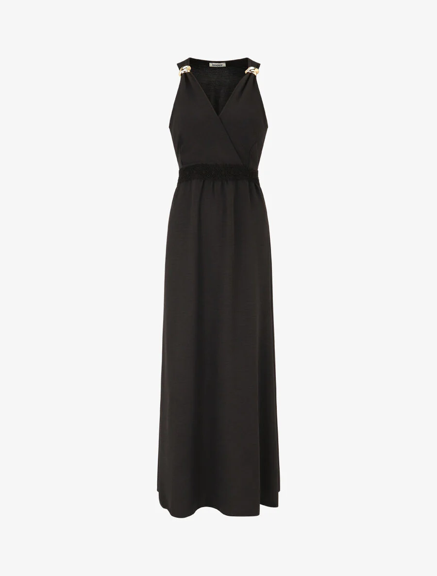 Vloeiende maxi-jurk met sieraad-bandjes - Zwart