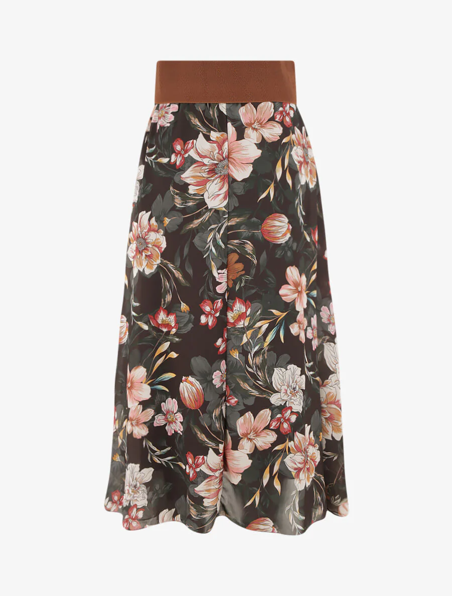 Vloeiende midi rok met orchidee print - Zwart - Image 2