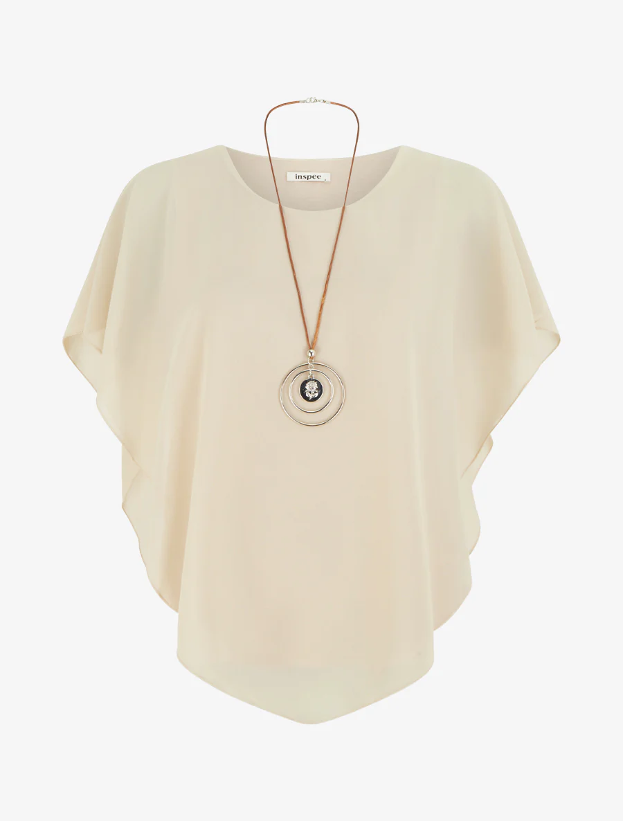 Vloeiende top van voile met rechte snit - Beige