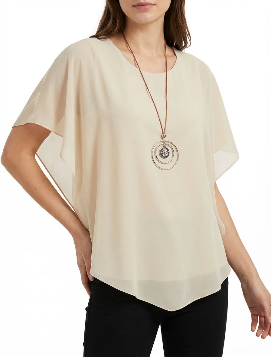 Vloeiende top van voile met rechte snit - Beige - Image 4