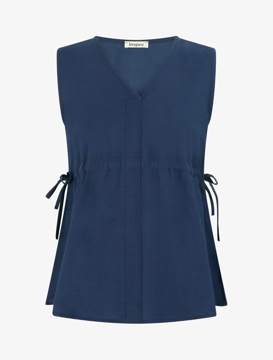 Vlotte top met V-hals - Marine