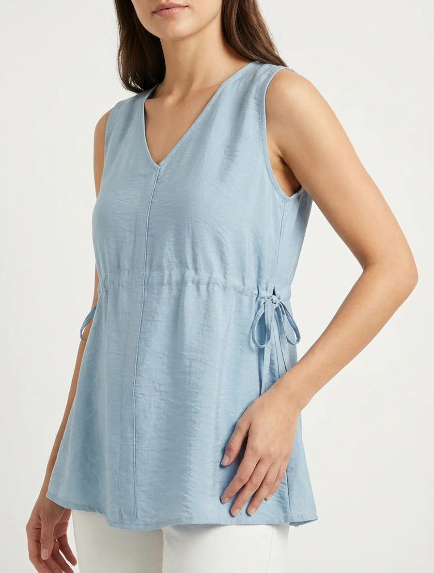 Vlotte top met V-hals - Blauw - Image 4