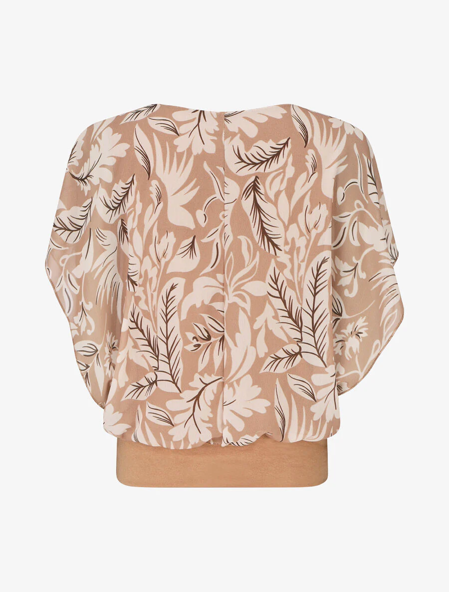 Voile blouse met bladerenprint - Kameel - Image 2