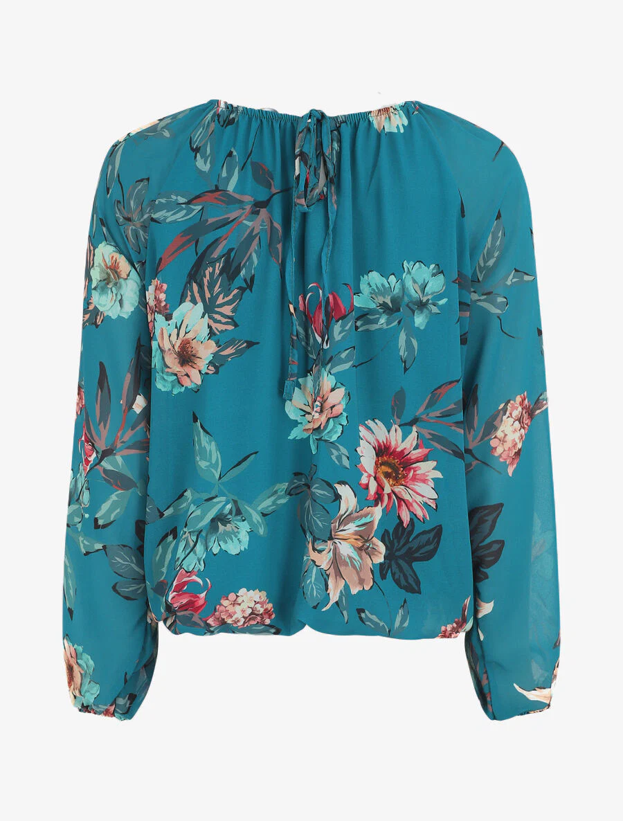 Voile blouse met bloemenprint - Blauwgroen - Image 2