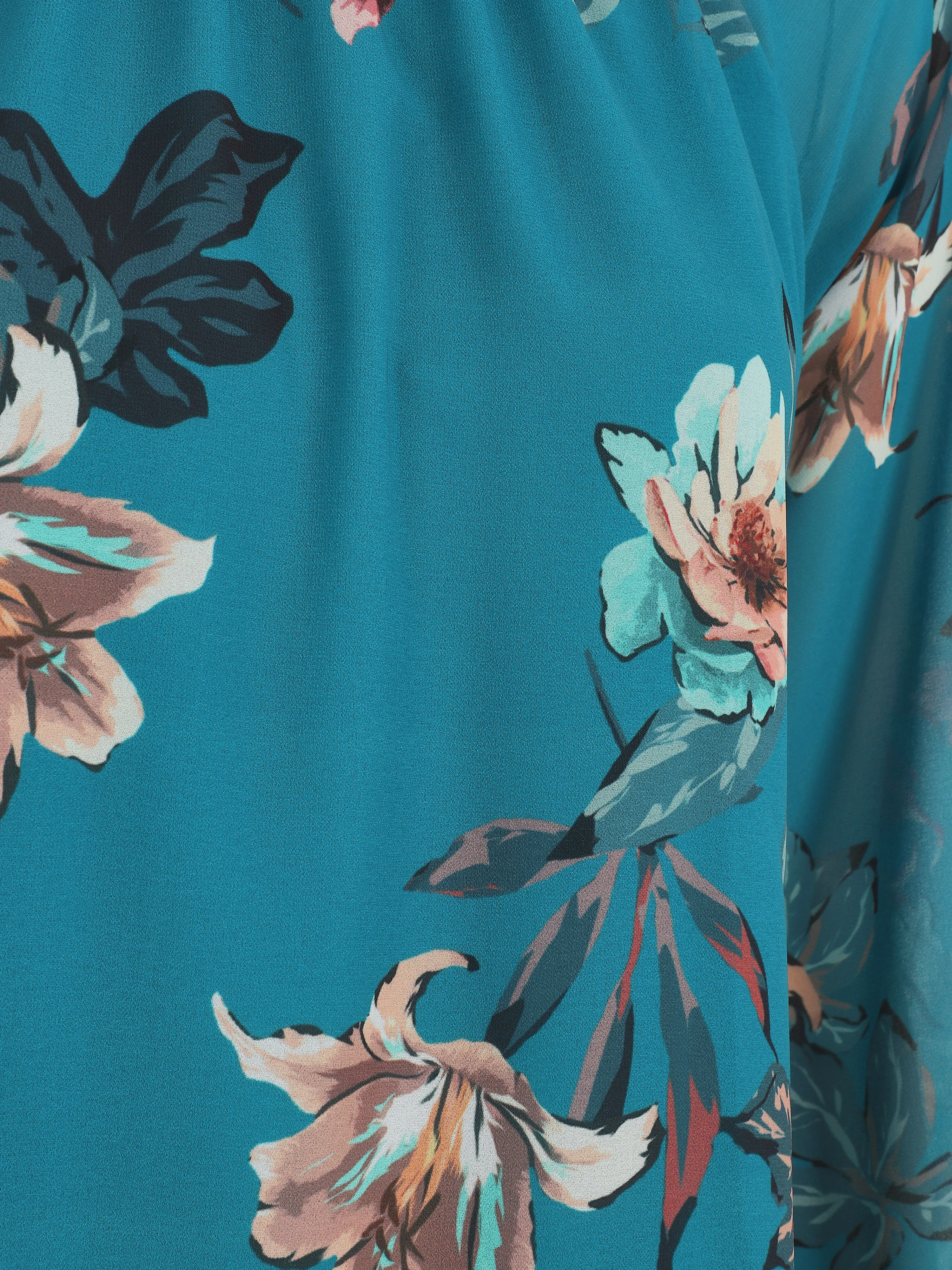 Voile blouse met bloemenprint - Blauwgroen - Image 3
