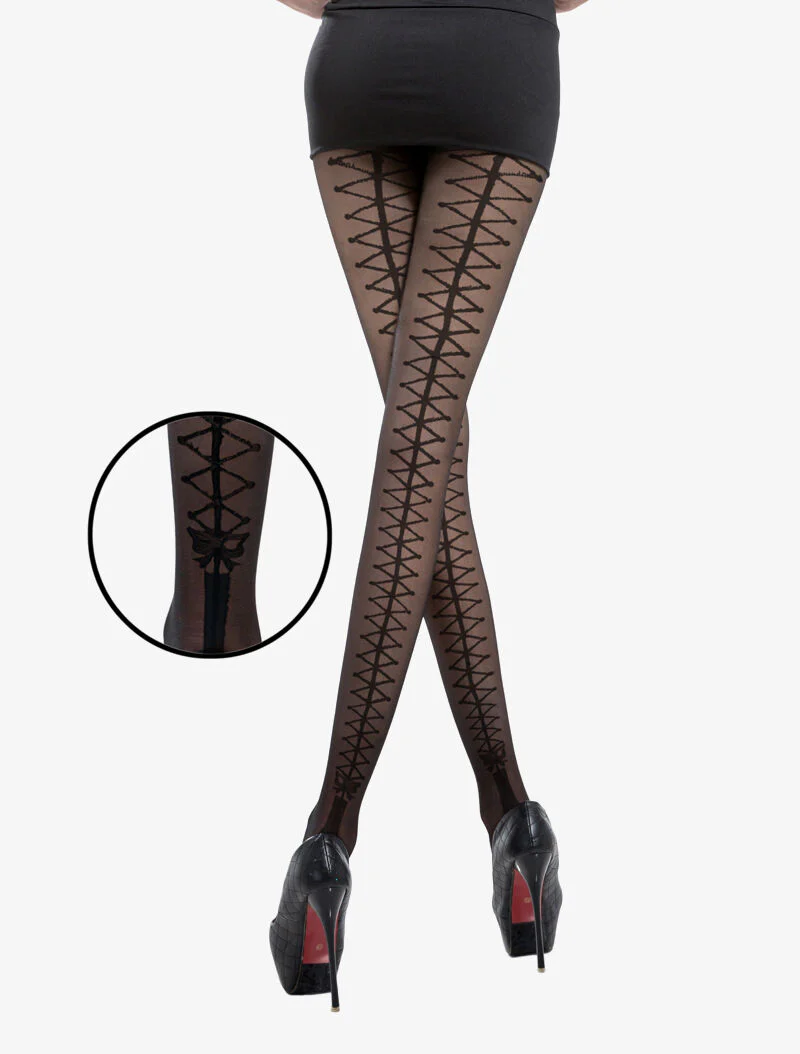 Voile panty's met naadprint - zwart