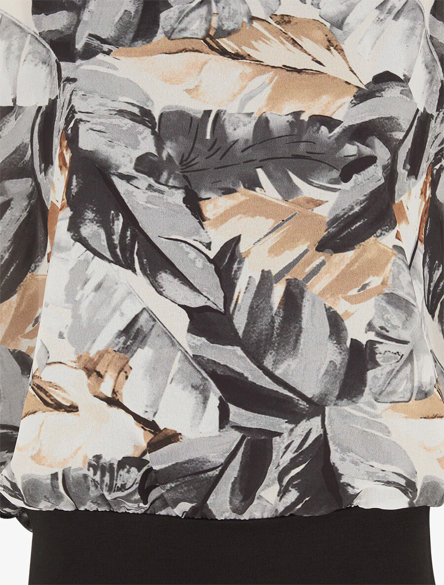 Voile top met bloemenprint en ruches aan de mouwen - Zwart - Image 3