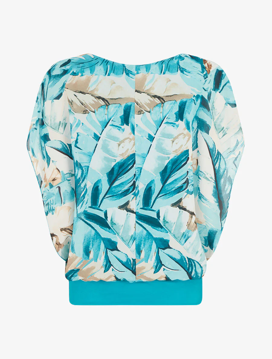 Voile top met bloemenprint en ruches aan de mouwen - Turkoois - Image 2