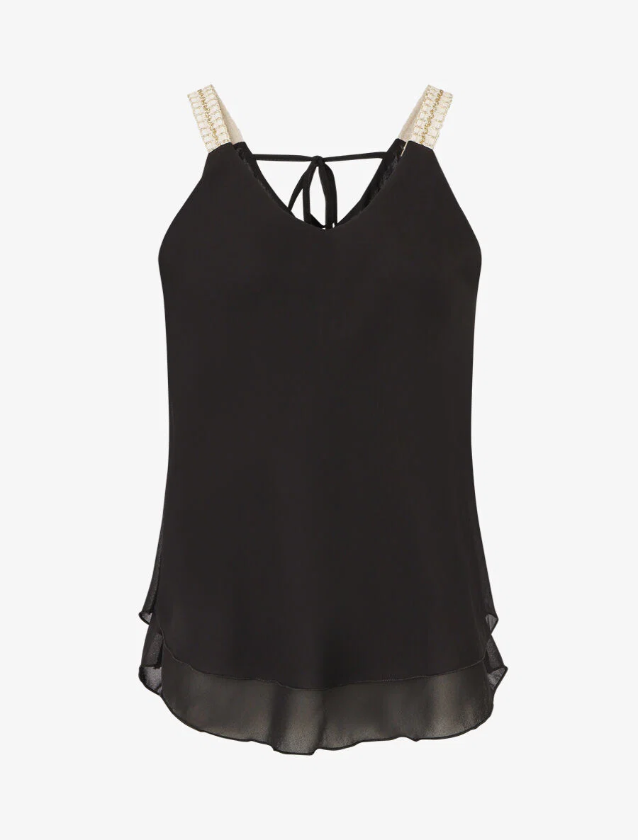 Voile top met gehaakte bandjes - zwart