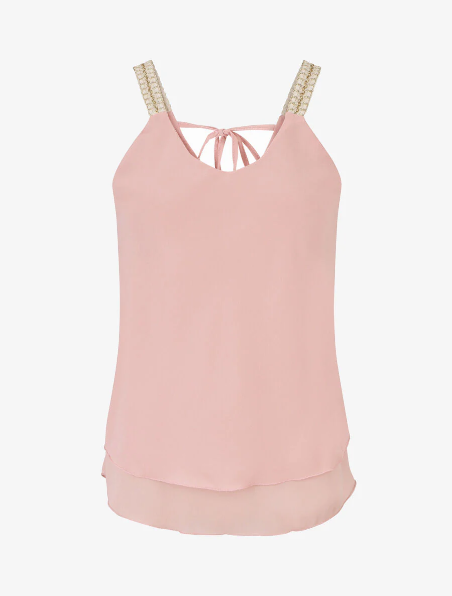Voile top met gehaakte bandjes - Roze