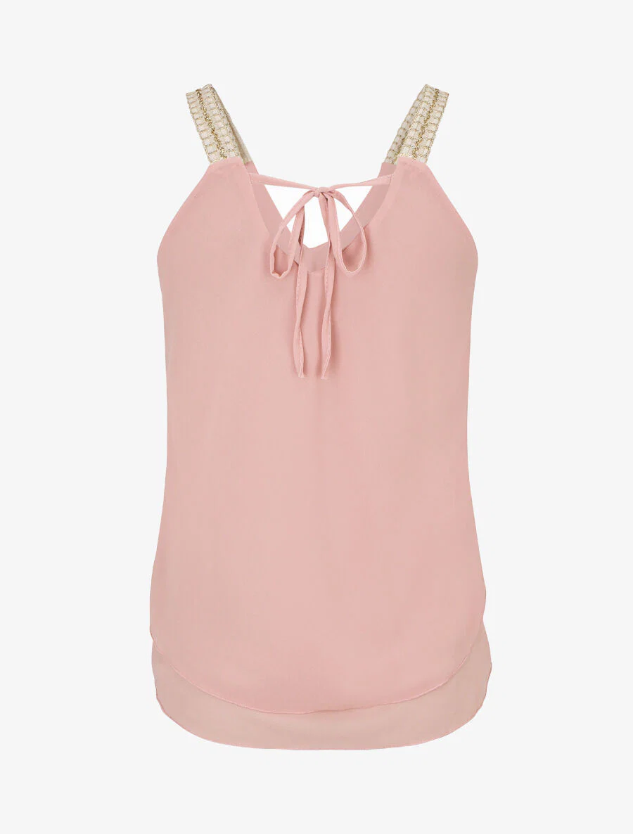 Voile top met gehaakte bandjes - Roze - Image 2
