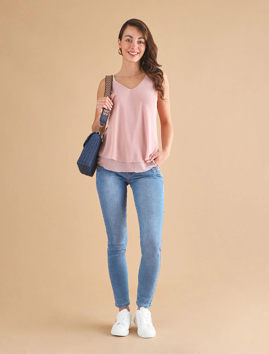 Voile top met gehaakte bandjes - Roze - Image 4