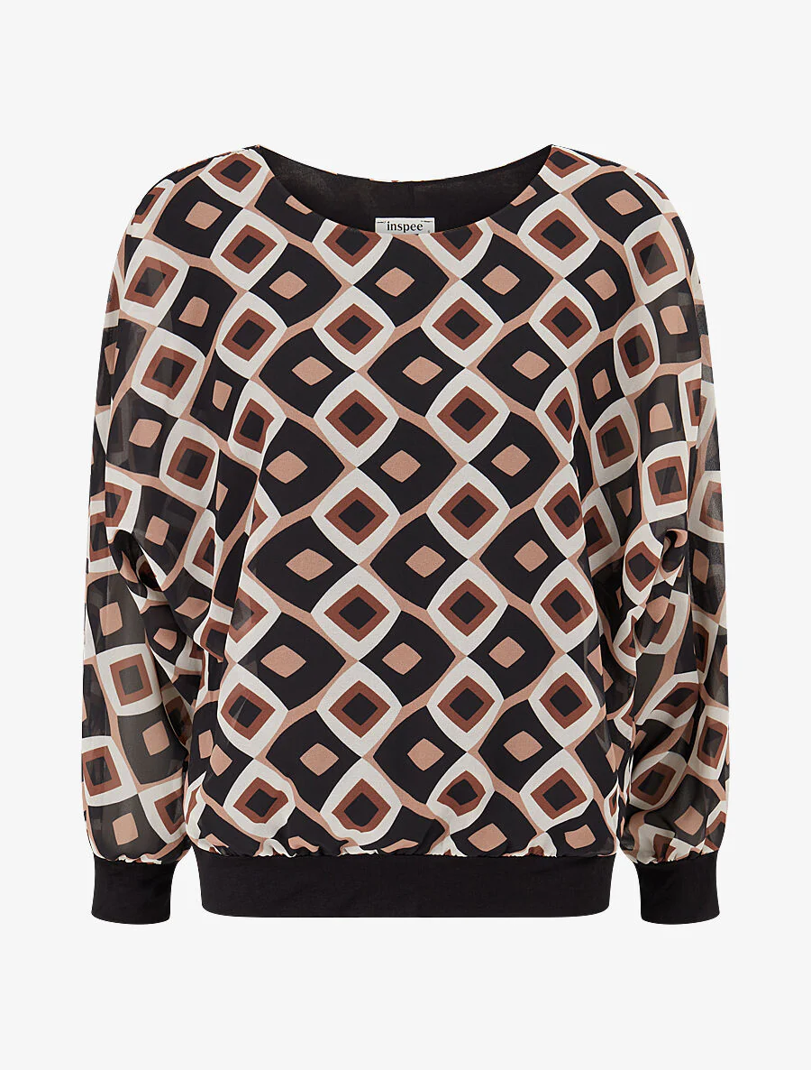 Voile top met patroon uit de jaren 70 - zwart