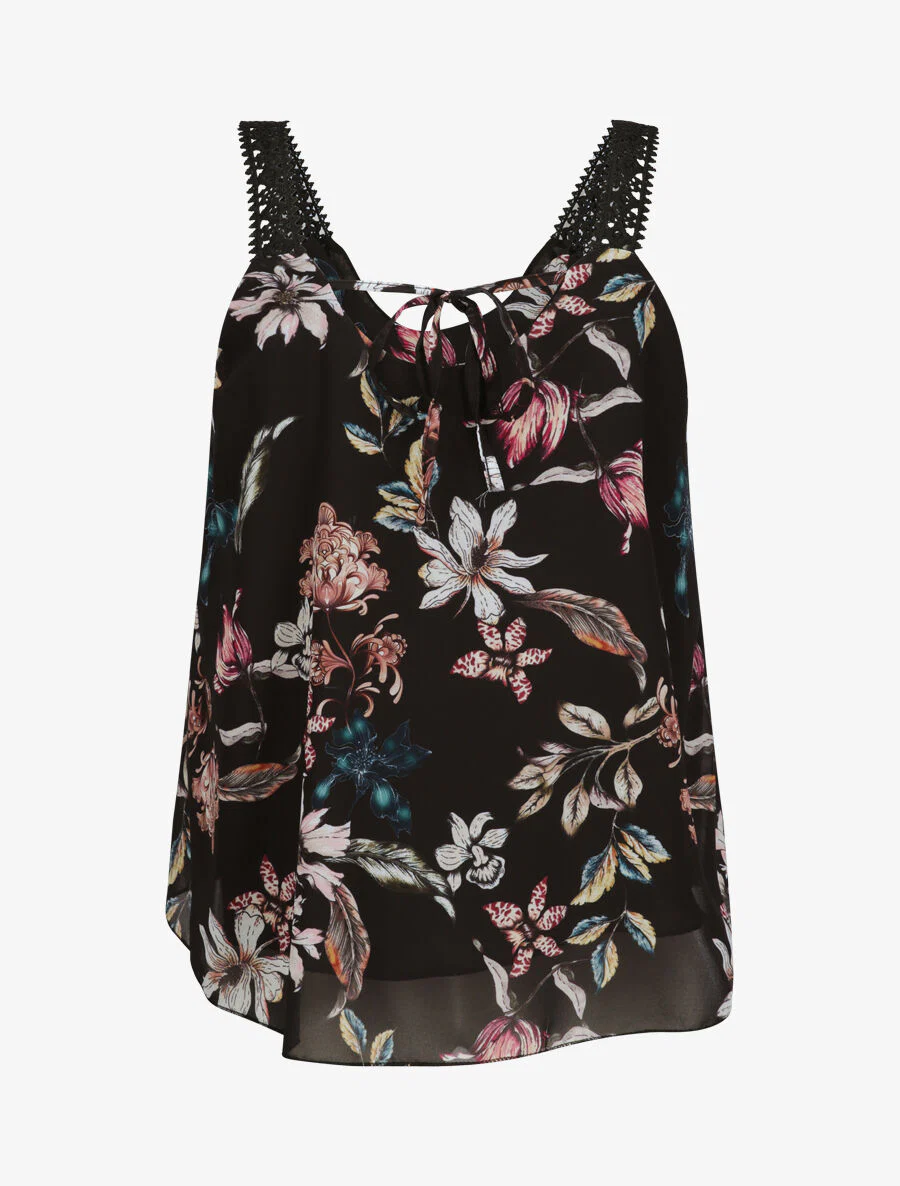 Voile top met wilde orchideeënprint - zwart - Image 2