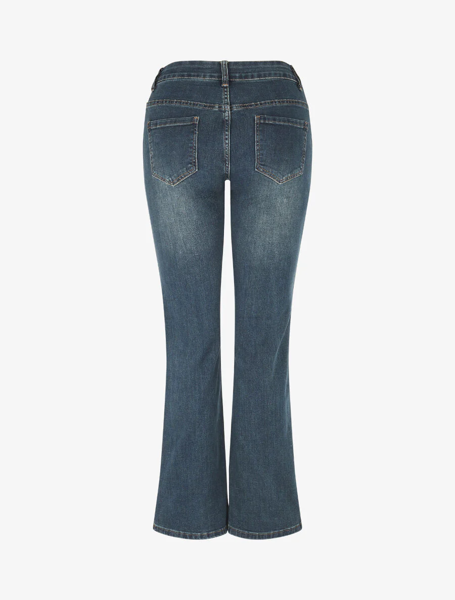 Washed jeans met decoratieve flare knopen - blauw - Image 2