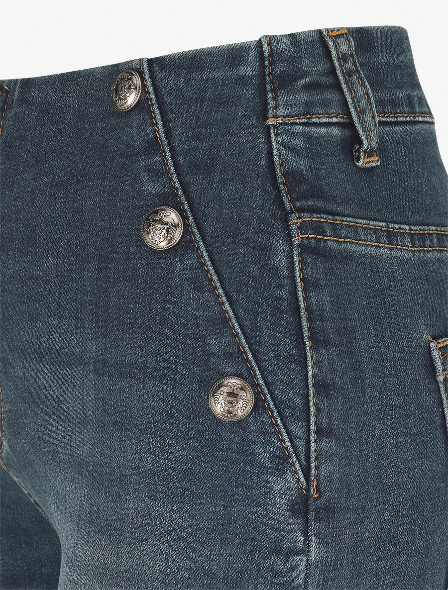 Washed jeans met decoratieve flare knopen - blauw - Image 3