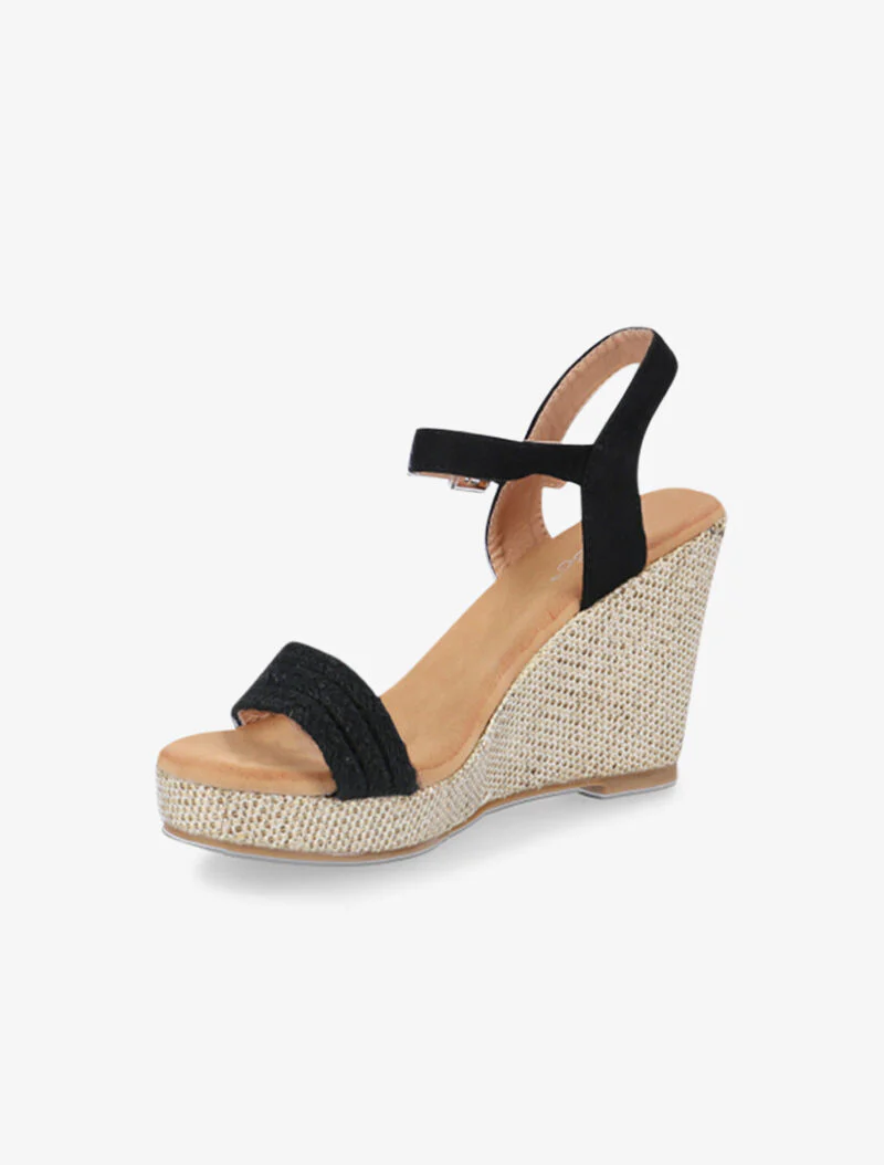 Wedges met een lamé stoffen zool - zwart - Image 3