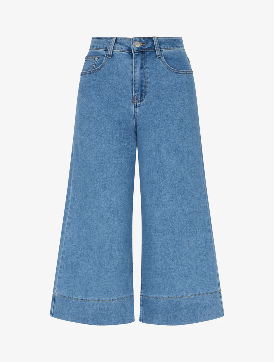 Wide leg jeans capri - Blauw