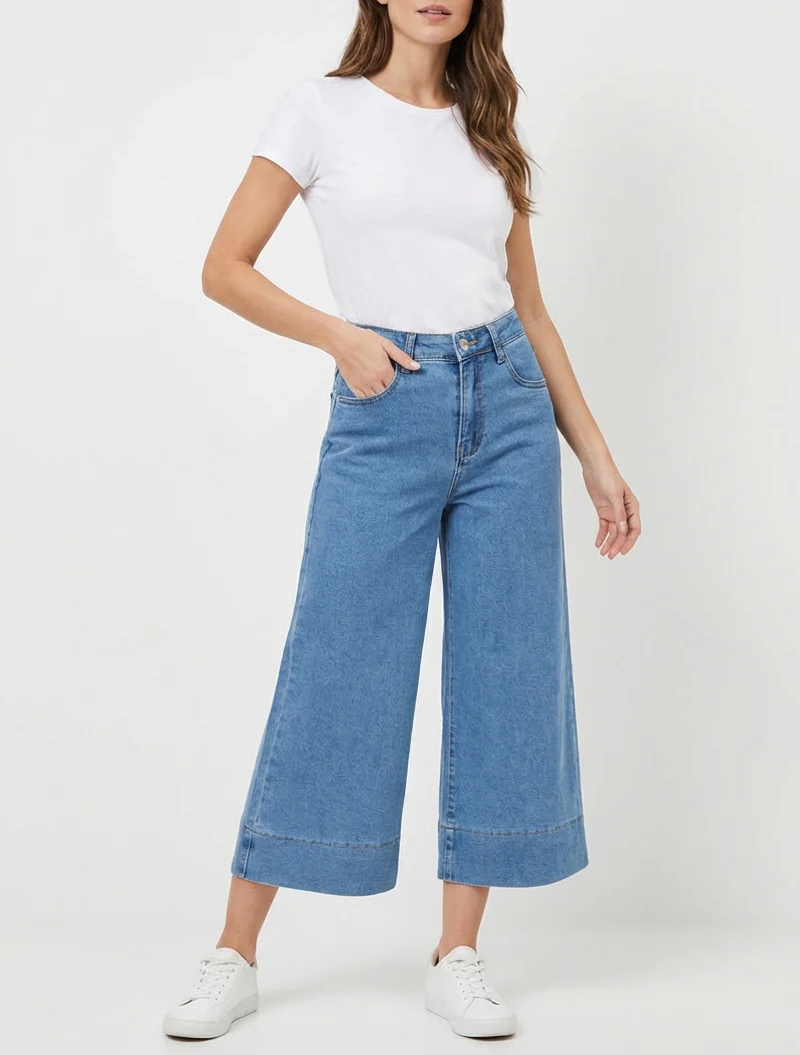 Wide leg jeans capri - Blauw - Image 4