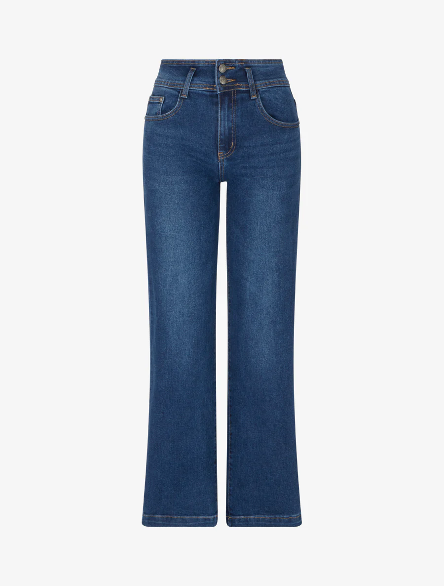 Wide leg jeans met twee knoopsluitingen. - Blauw