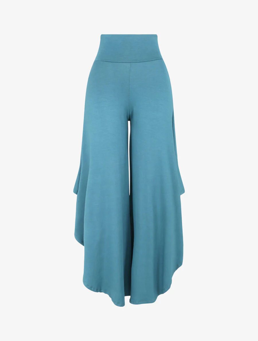 Wijd broek met asymmetrische randen - Eendblauw