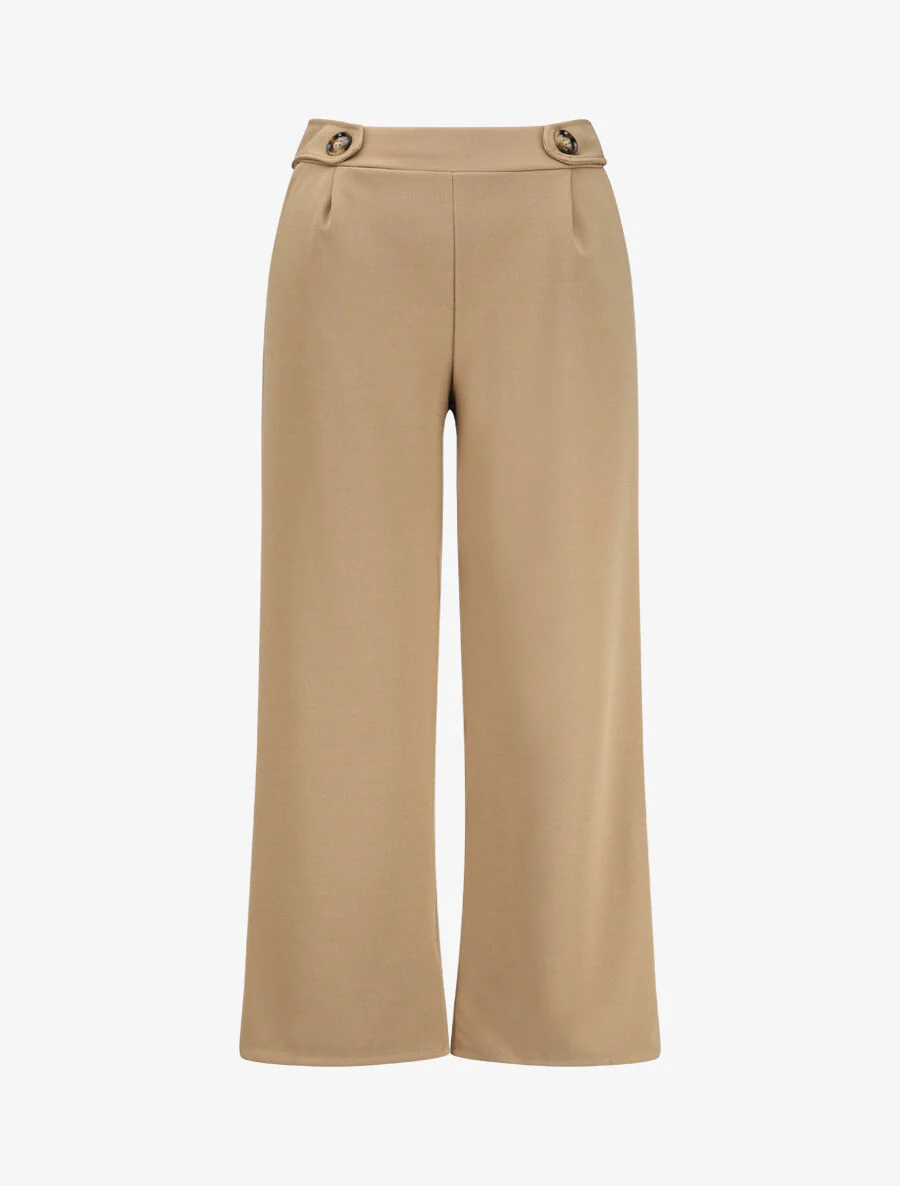 Wijd broek met elastische taille - Kameel