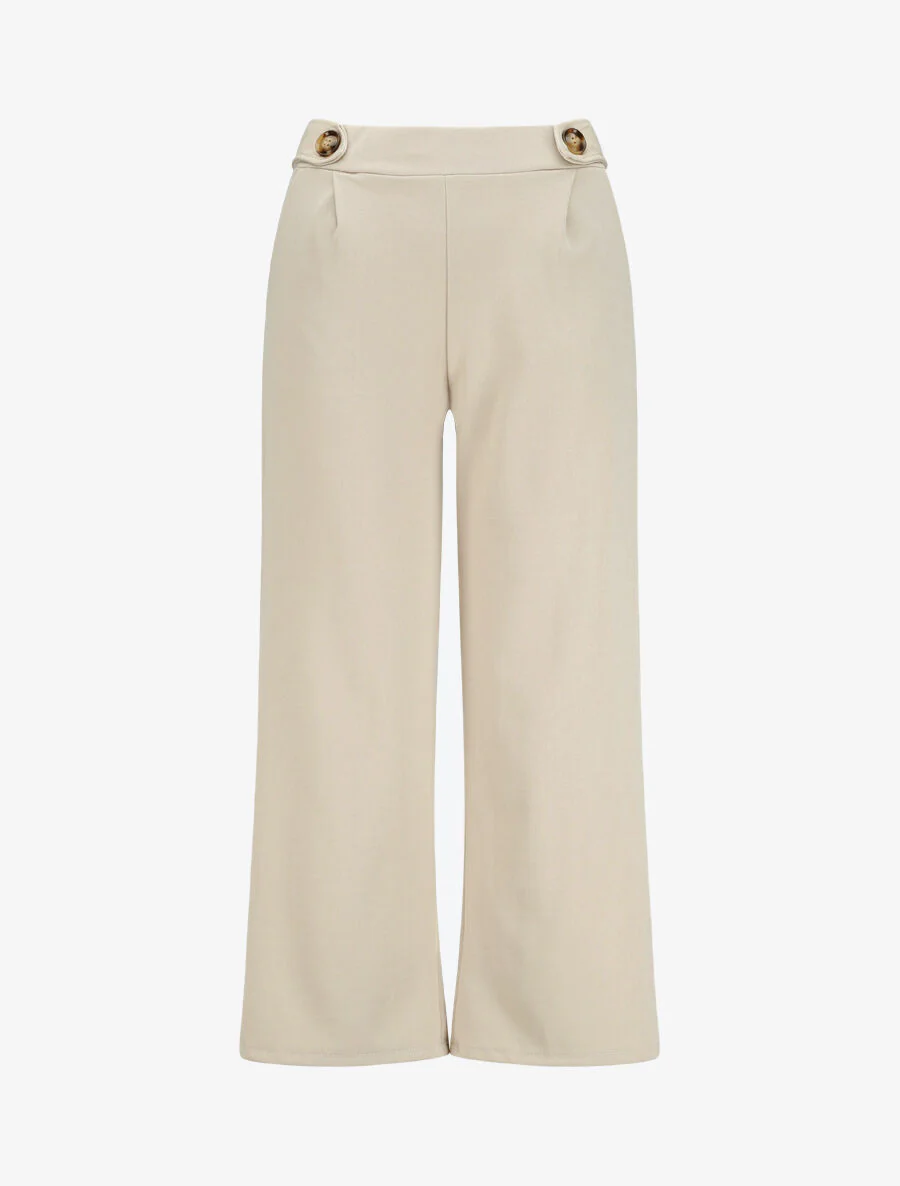 Wijd broek met elastische taille - Beige