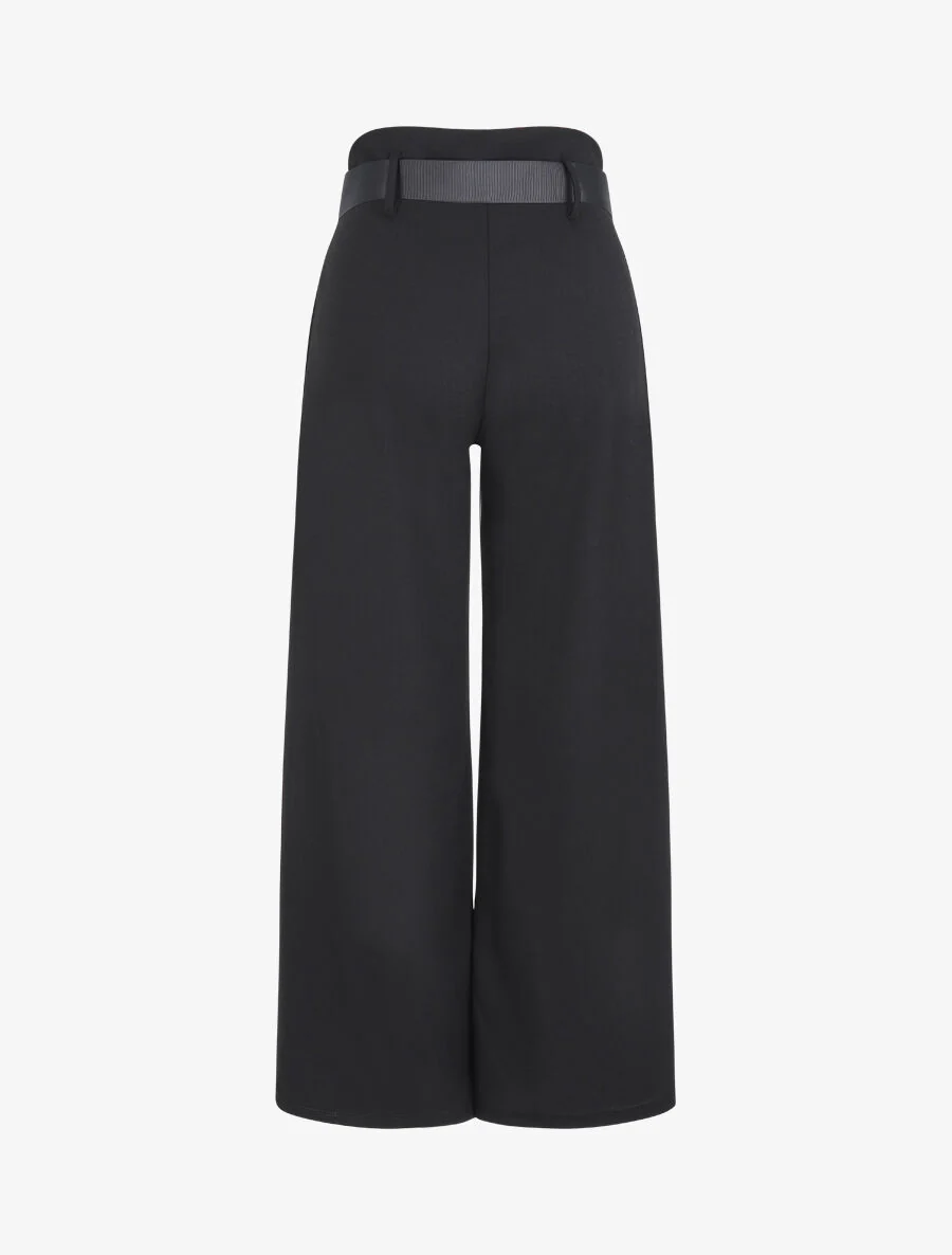 Wijd hoog getailleerd gefronst broek - Zwart - Image 2