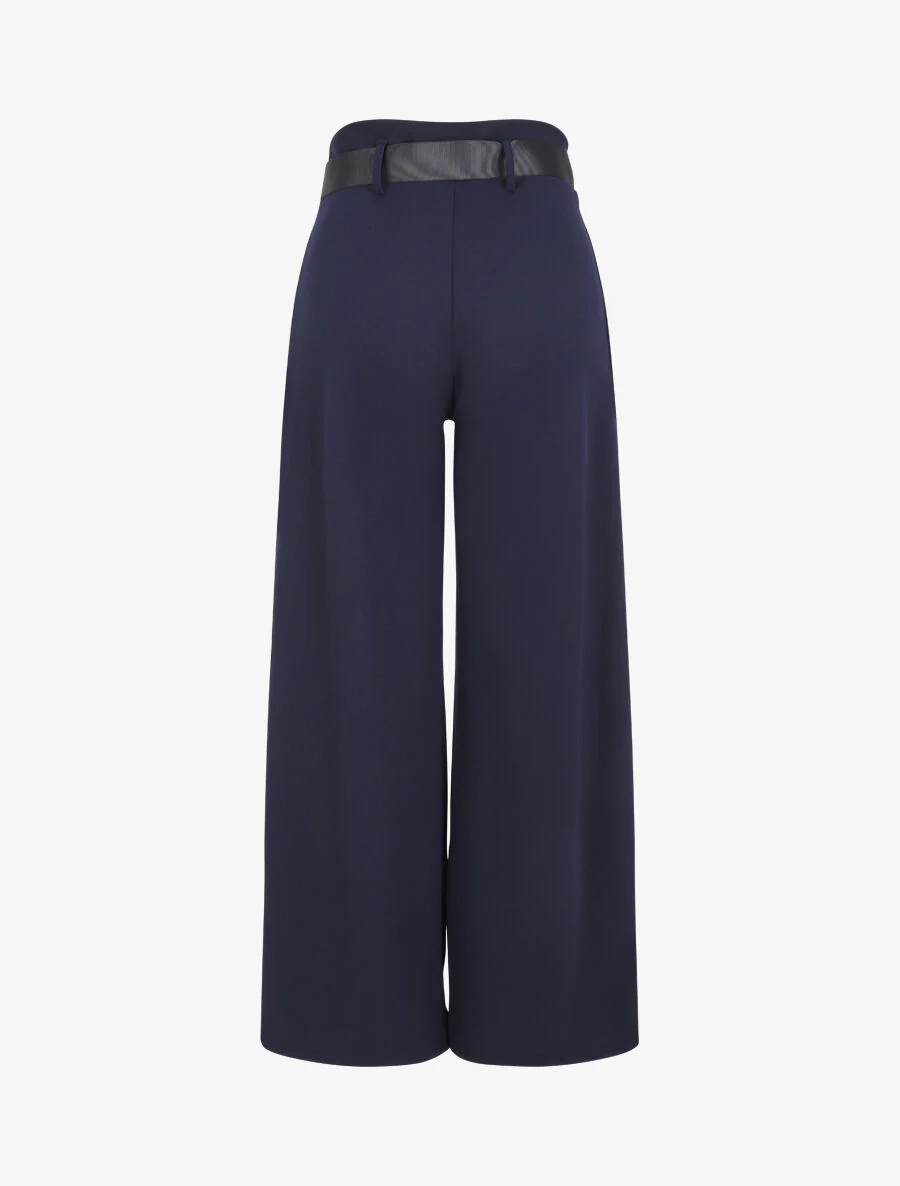 Wijd hoog getailleerd gefronst broek - Donkerblauw - Image 2
