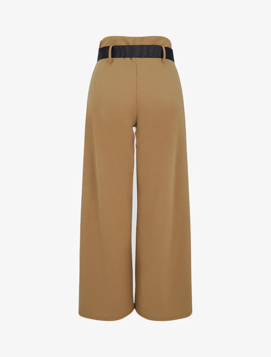 Wijd hoog getailleerd gefronst broek - Kameel - Image 2