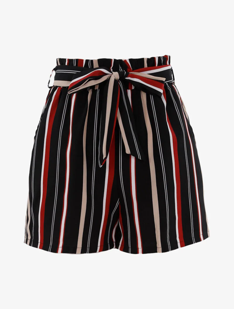 Korte gestreepte short - bordeaux