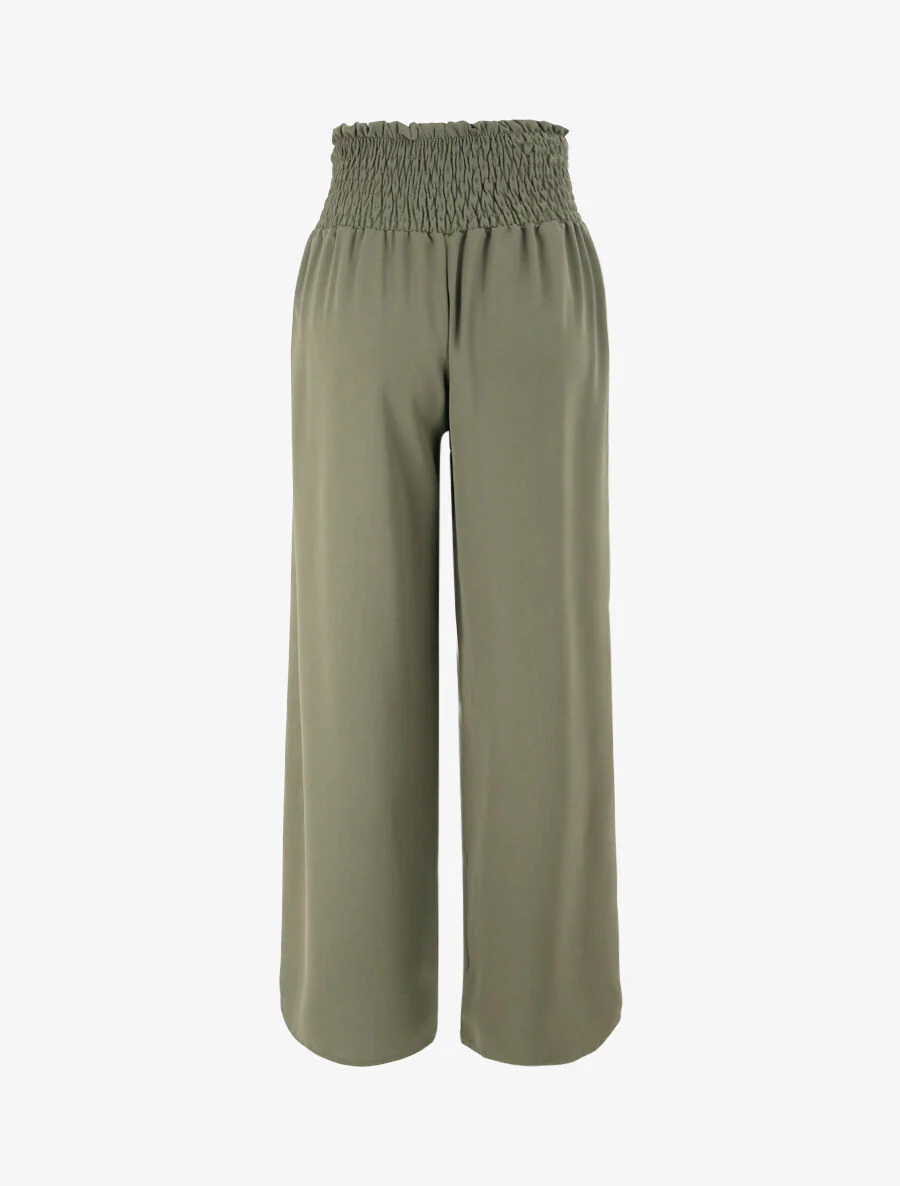Wijde broek met elastische taille - Kaki - Image 2