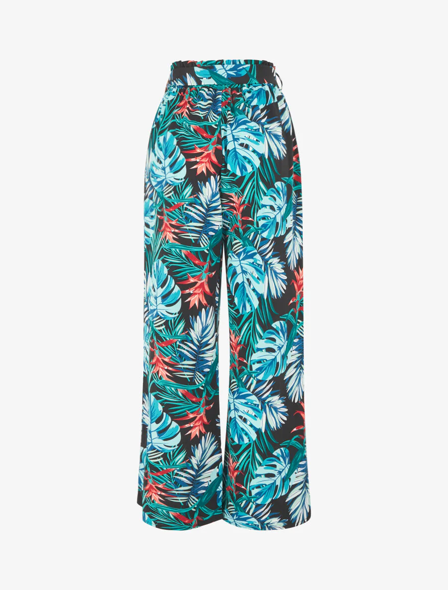Wijde broek met bladerenprint - blauw - Image 2