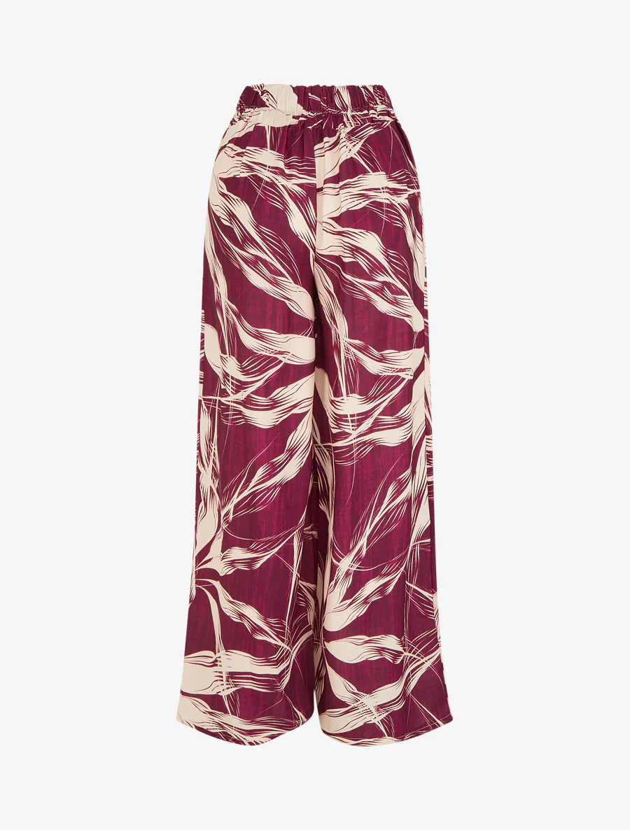Wijde broek met bladerprint - Pruim - Image 2