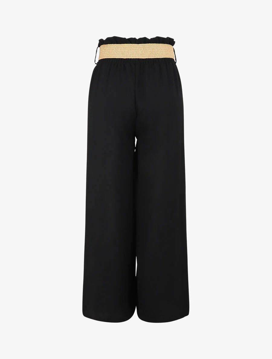 Wijde broek met elastische taille - Zwart - Image 2