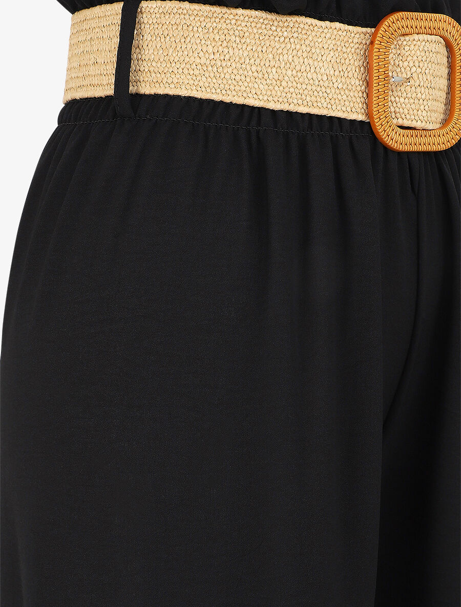 Wijde broek met elastische taille - Zwart - Image 3