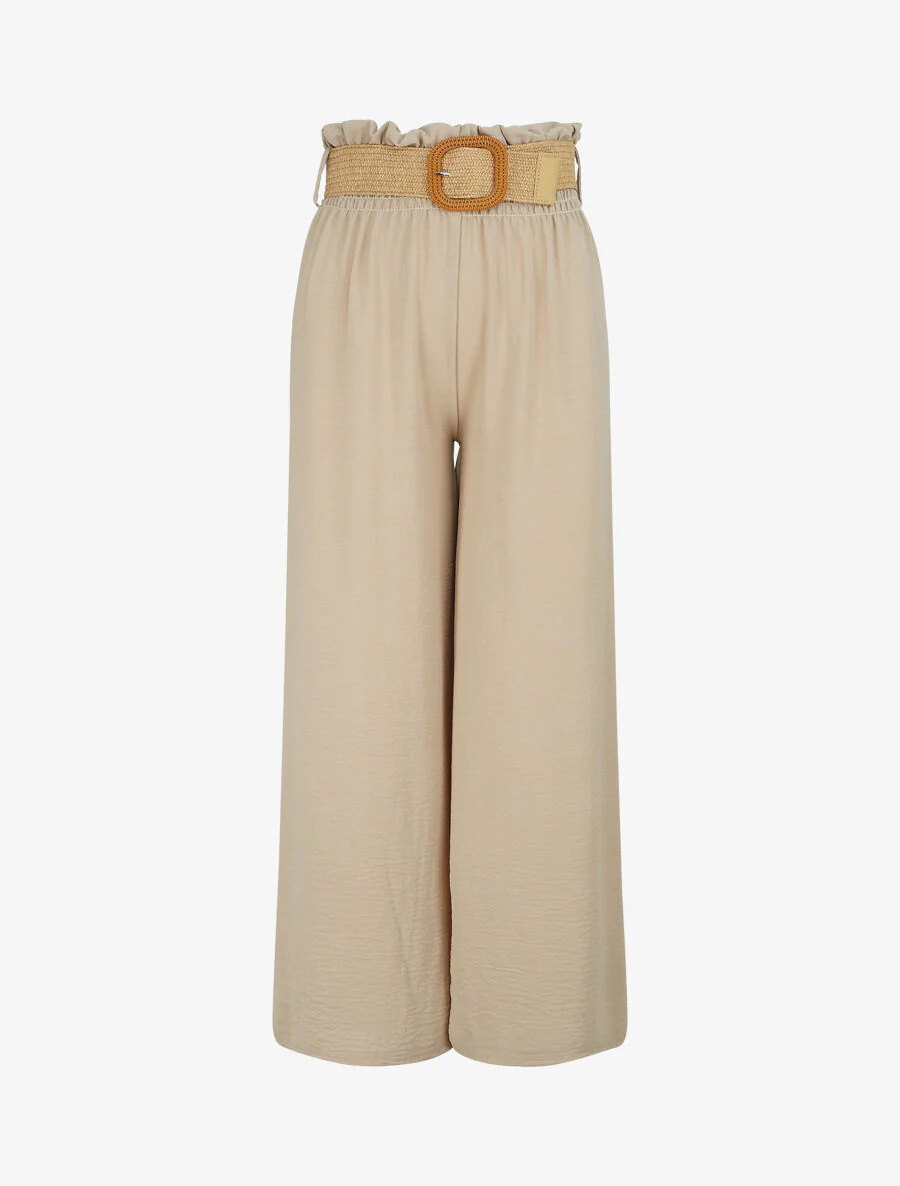 Lange broek met elastische taille - Beige