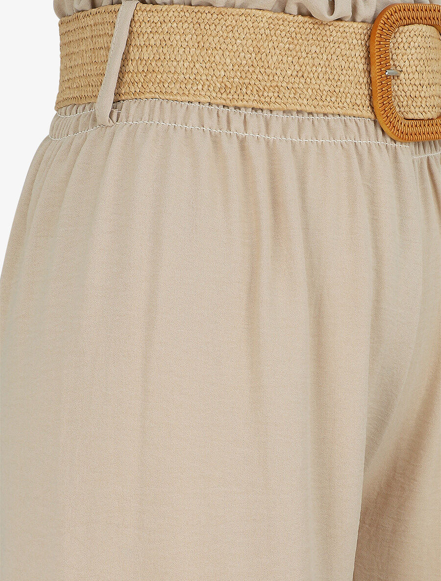 Lange broek met elastische taille - Beige - Image 3