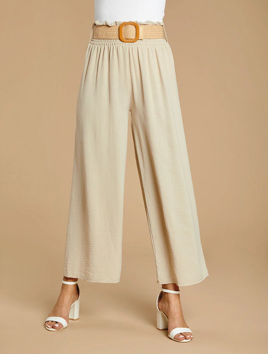 Lange broek met elastische taille - Beige - Image 4