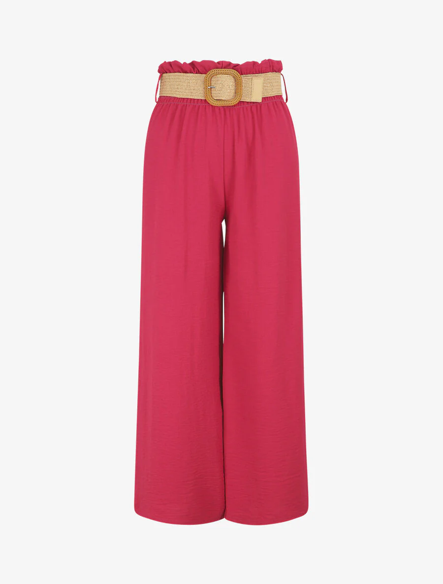 Wijde broek met elastische taille - Fuchsia