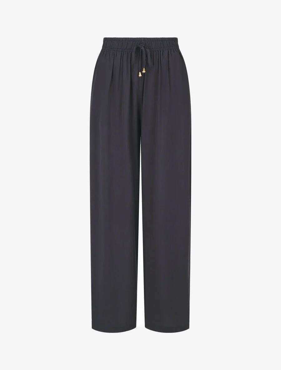 Wijde broek met elastische tailleband - Marineblauw