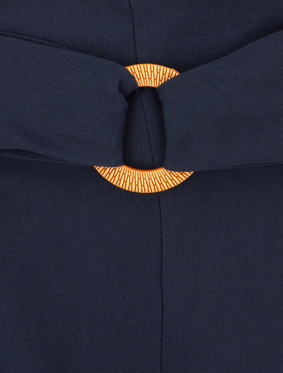 Wijde broek met hoge taille en fantasiegesp. - Marine - Image 3