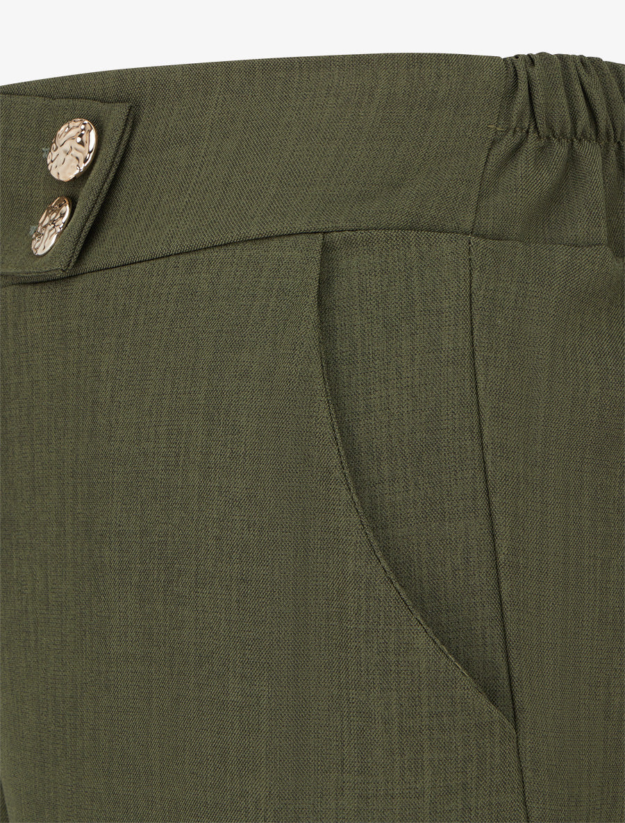 Wijde broek met riem en knopen - Kaki - Image 3
