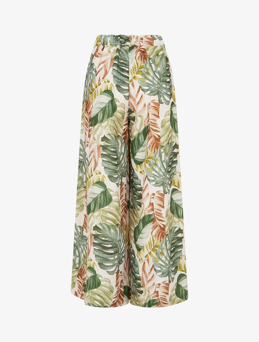 Wijde broek met tropische print - Kaki - Image 2