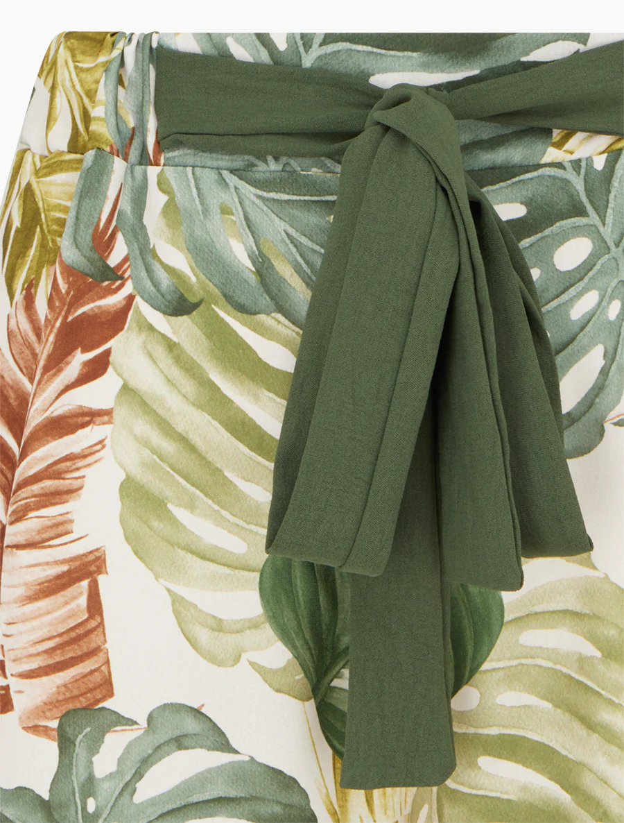 Wijde broek met tropische print - Kaki - Image 3