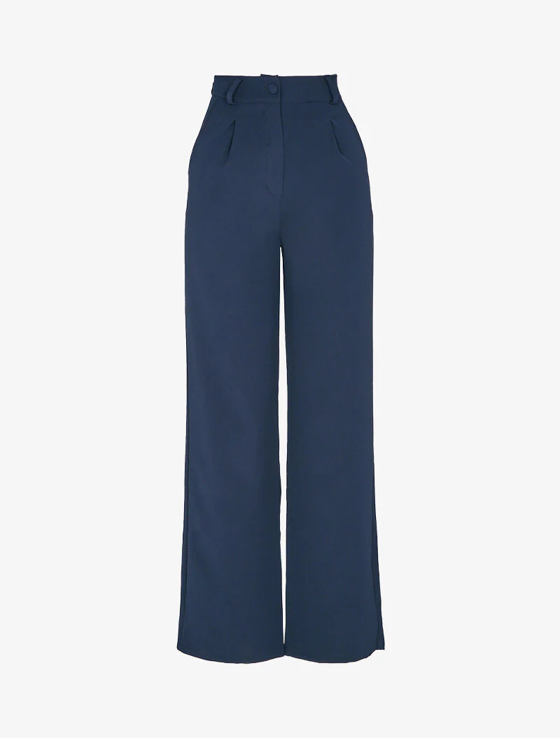 Wijde broek met plooi - Marineblauw