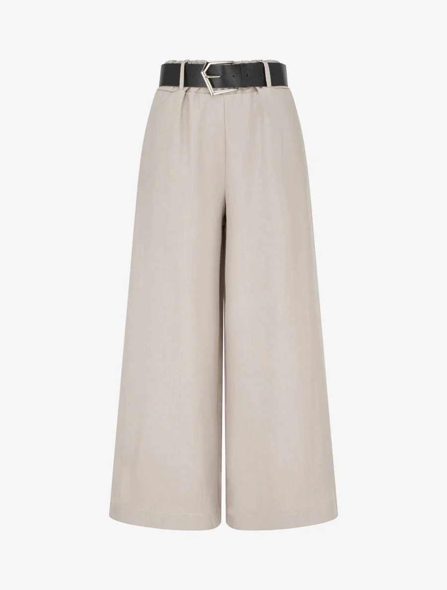 Wijde effen broek met hoge taille - Lichtmol