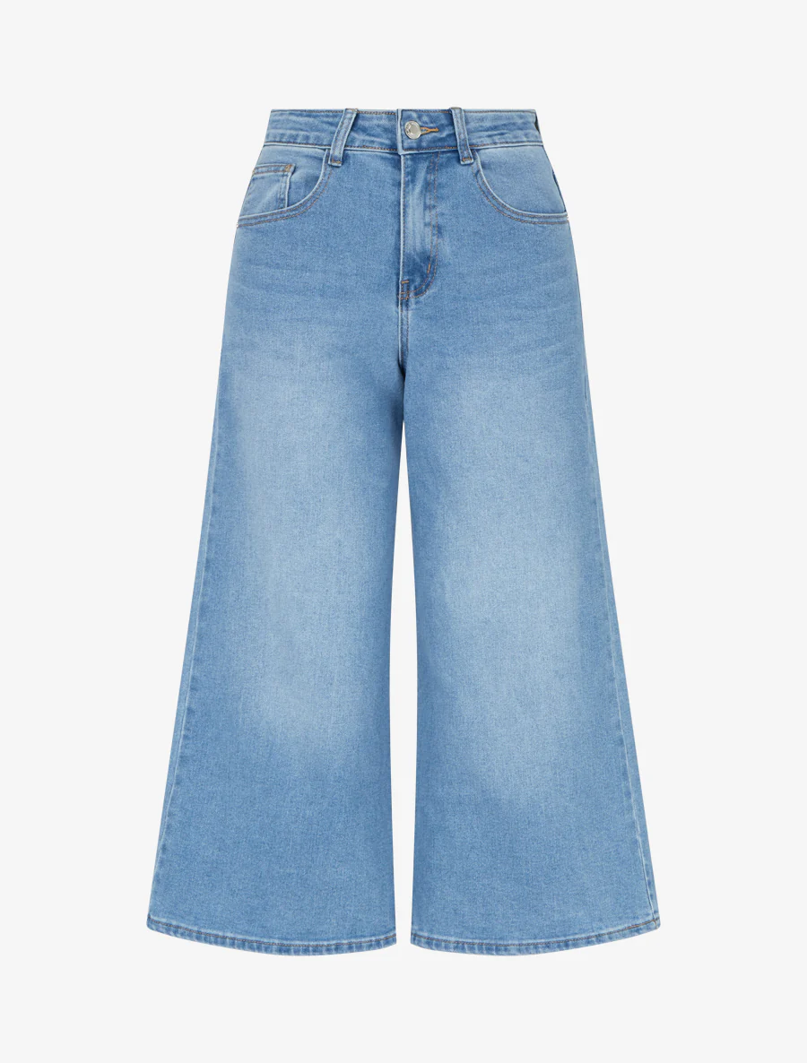 Wijde jeans capri broek. - Blauw